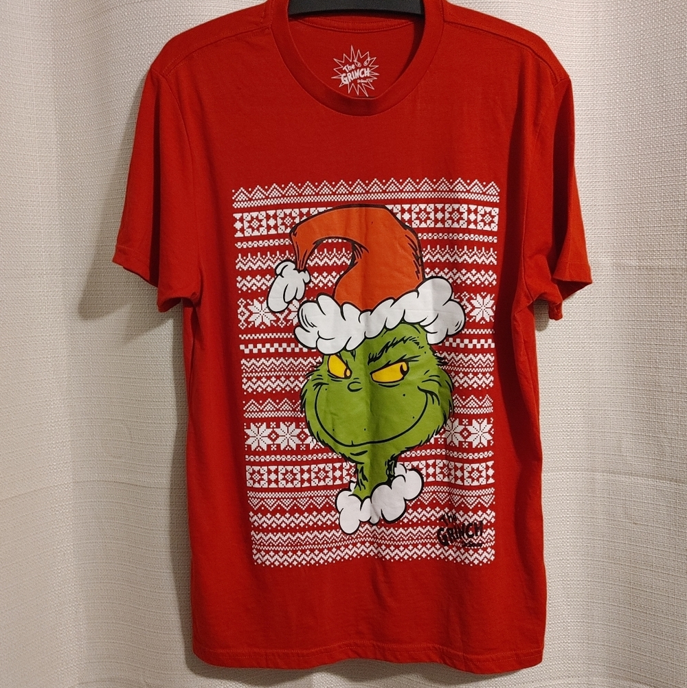 (4/$20) Dr. Seuss Men's Red Grinch Logo Tee, Festive Size S